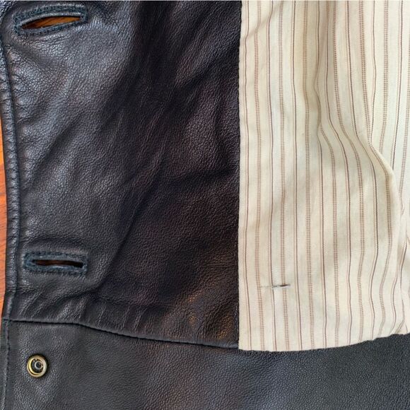 Mike & Chris Black Leather Jacket 3/4 Sleeve Wide Lapel Cropped Moto Size S - Picture 13 of 15